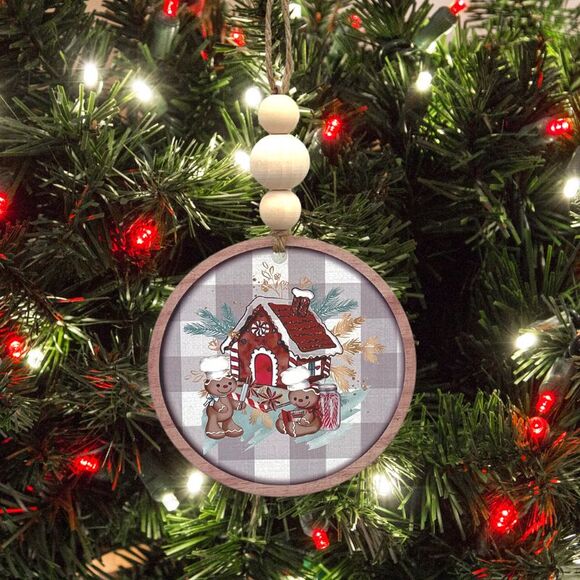 Gingerbread House and Gingerbread Men Christmas Holiday Ornament Metal - Picture 2 of 5